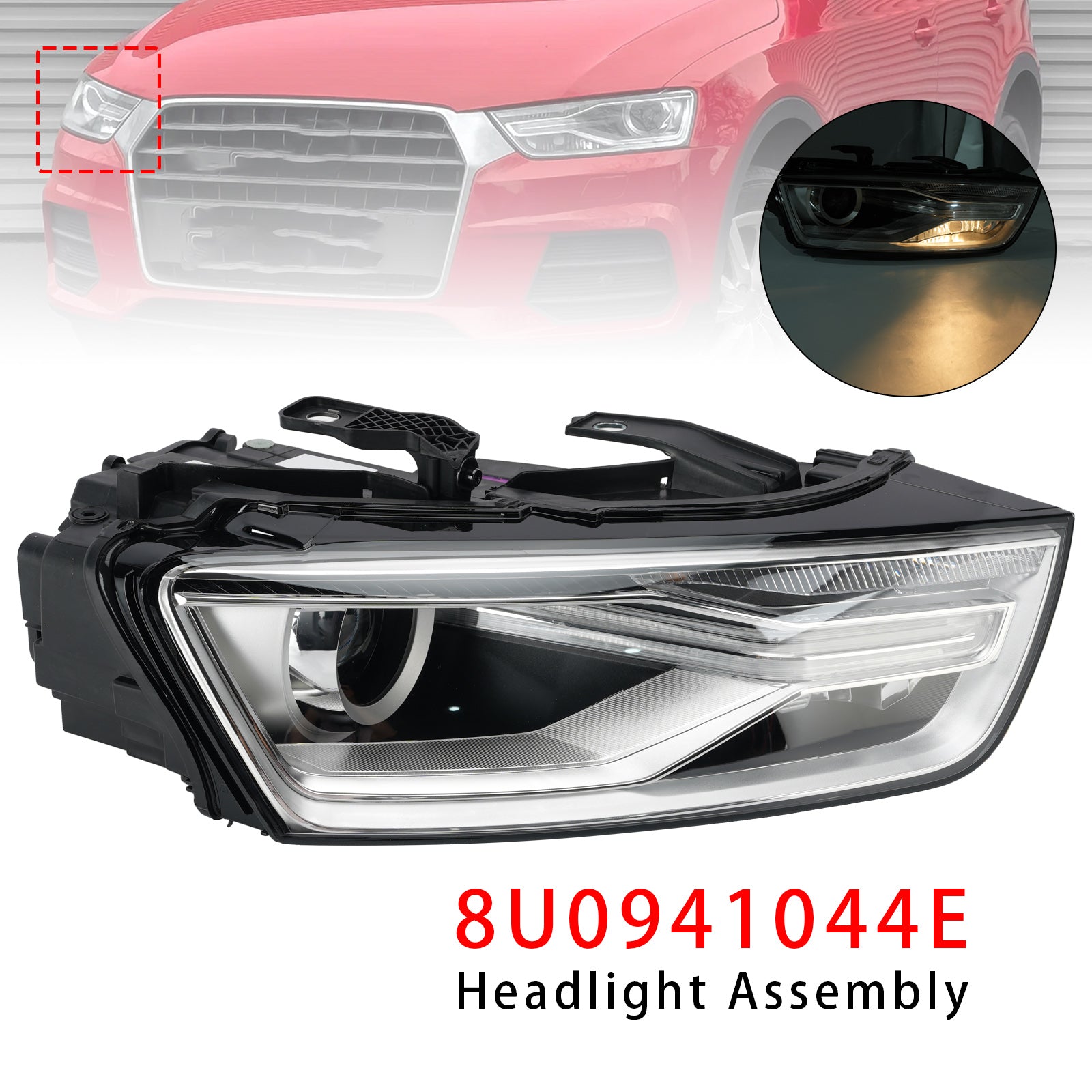 Oikea Xenon-ajovalo polttimolla ja liitäntälaitteella 8U0941044E Audi Q3 2016-2018