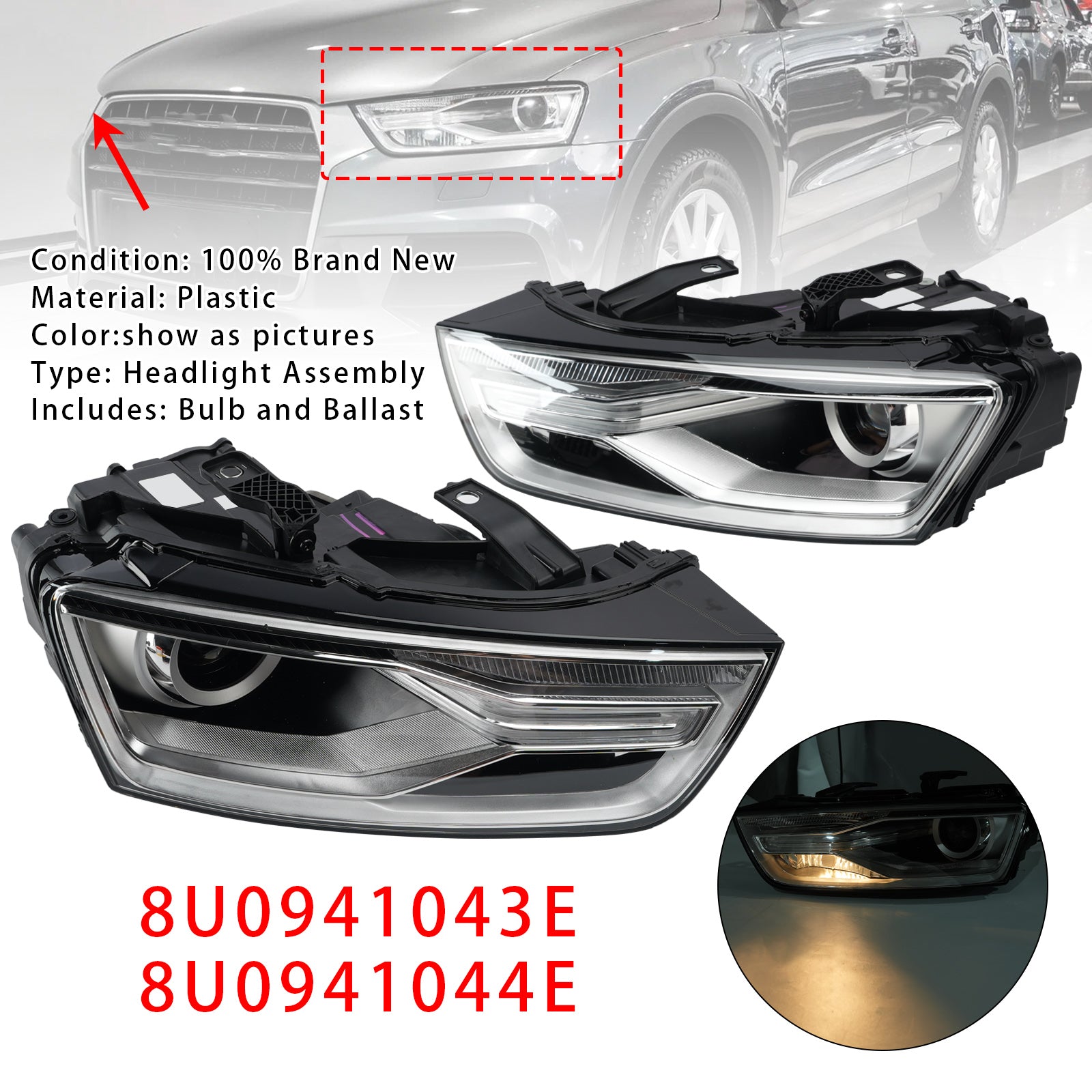 Xenon-ajovalo vasen+oikea painolastilla 8U0941043E 8U0941044E Audi Q3