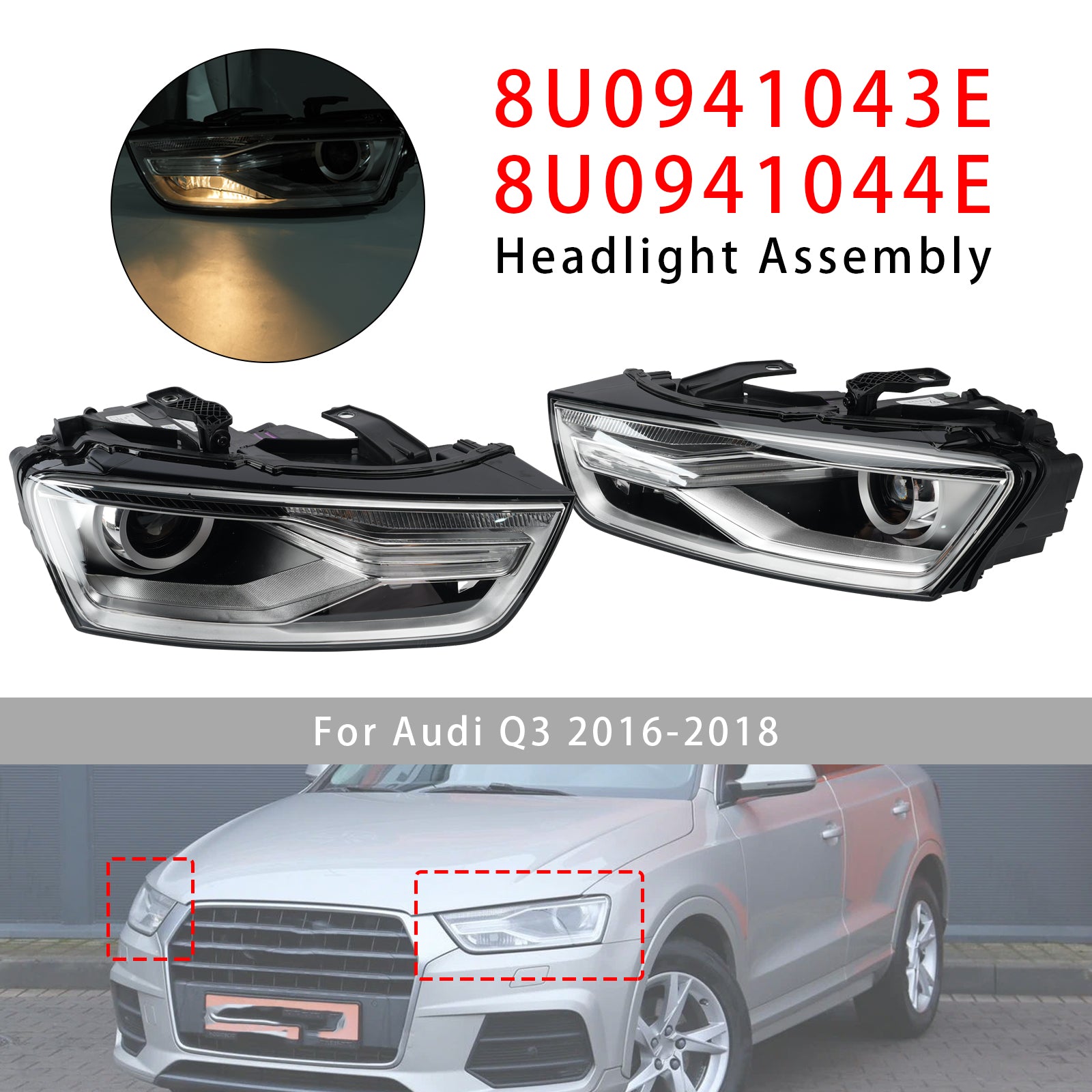 Xenon-ajovalo vasen+oikea painolastilla 8U0941043E 8U0941044E Audi Q3