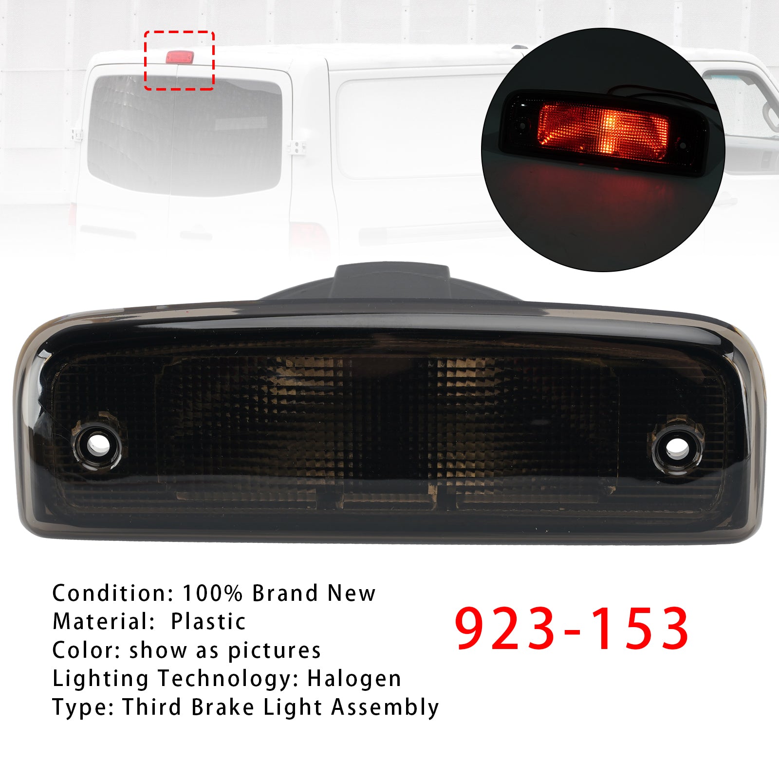 Troisième feu stop ensemble 923-153 Pour Nissan NV1500 2012-2021 Noir