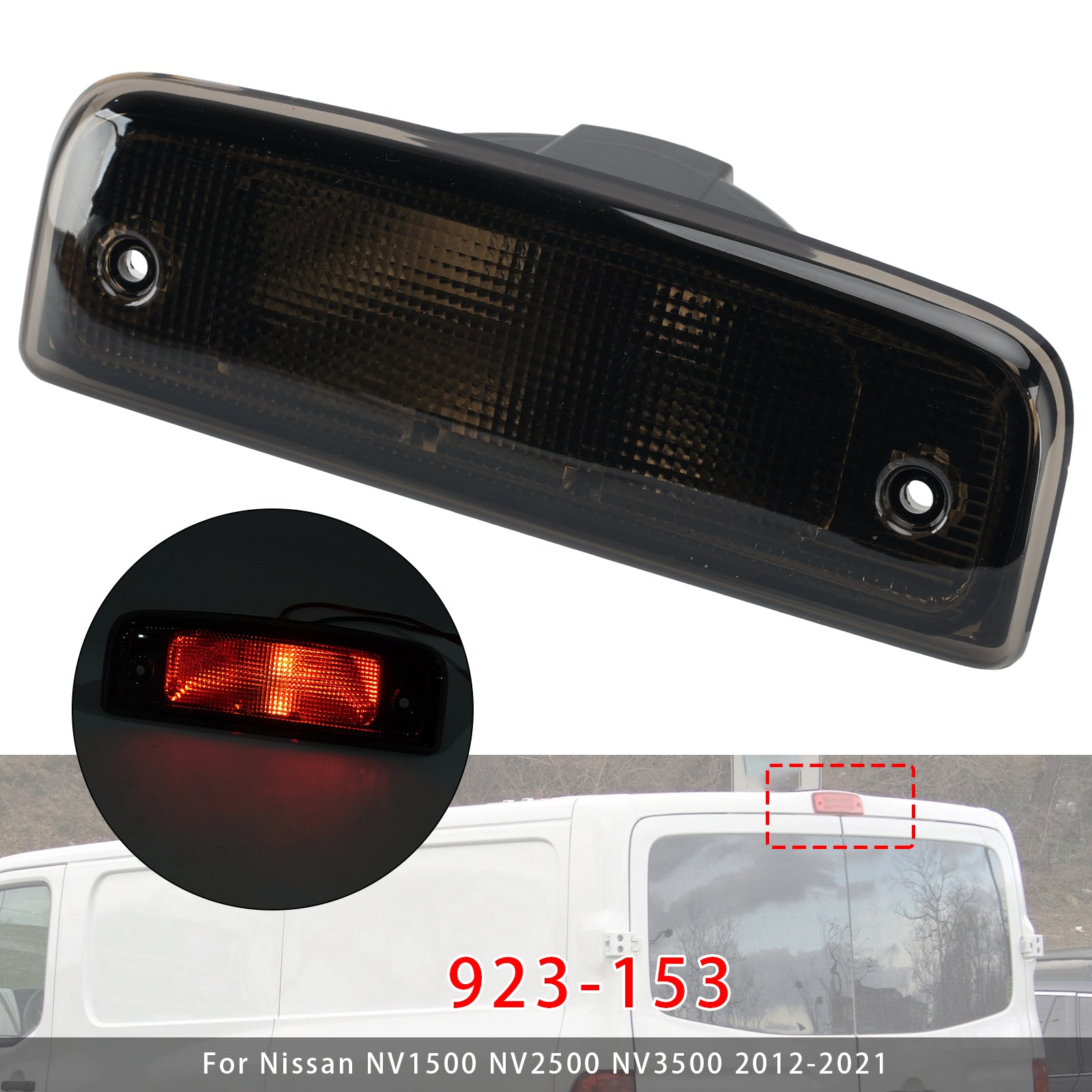 Troisième feu stop ensemble 923-153 Pour Nissan NV1500 2012-2021 Noir