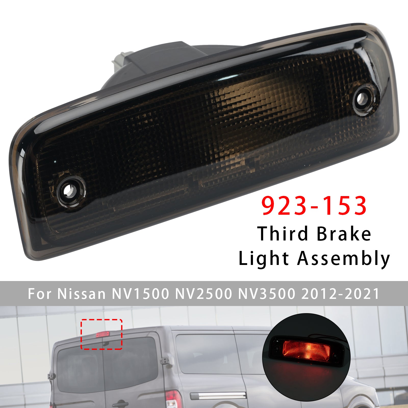 Troisième feu stop ensemble 923-153 Pour Nissan NV1500 2012-2021 Noir