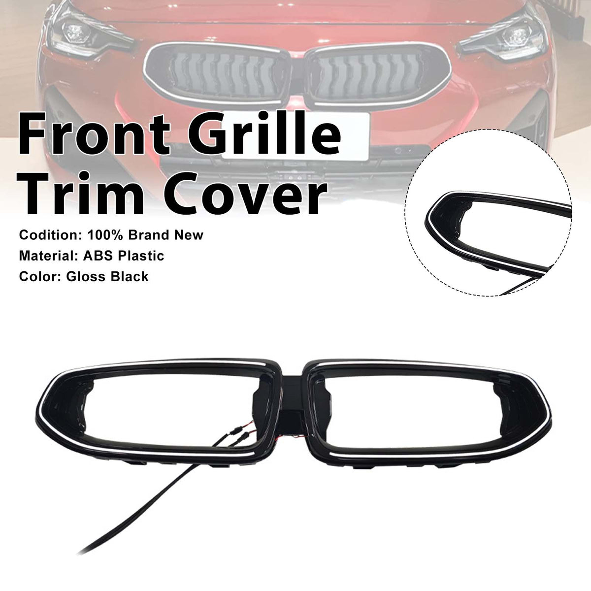 Black Front Bumper Grill Trim Cover Pour BMW G42 M240I 2022-2026 2Door W/Led