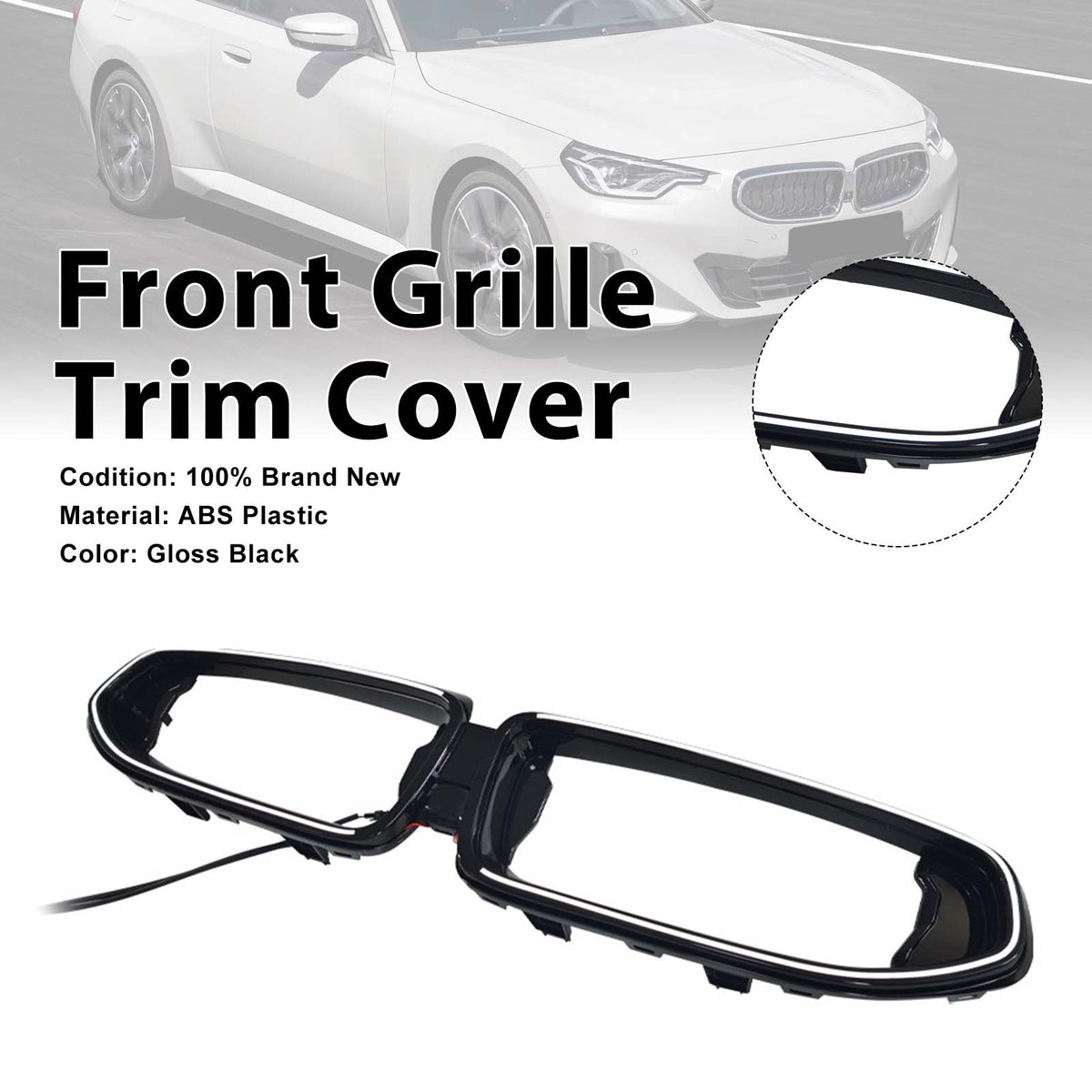 Black Front Bumper Grill Trim Cover Pour BMW G42 M240I 2022-2026 2Door W/Led