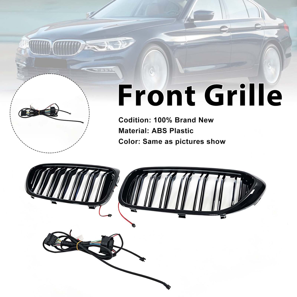 Double Slat Front Kidney Grille Pour BMW 5 Series G30 G31 2017-2020 W/LED