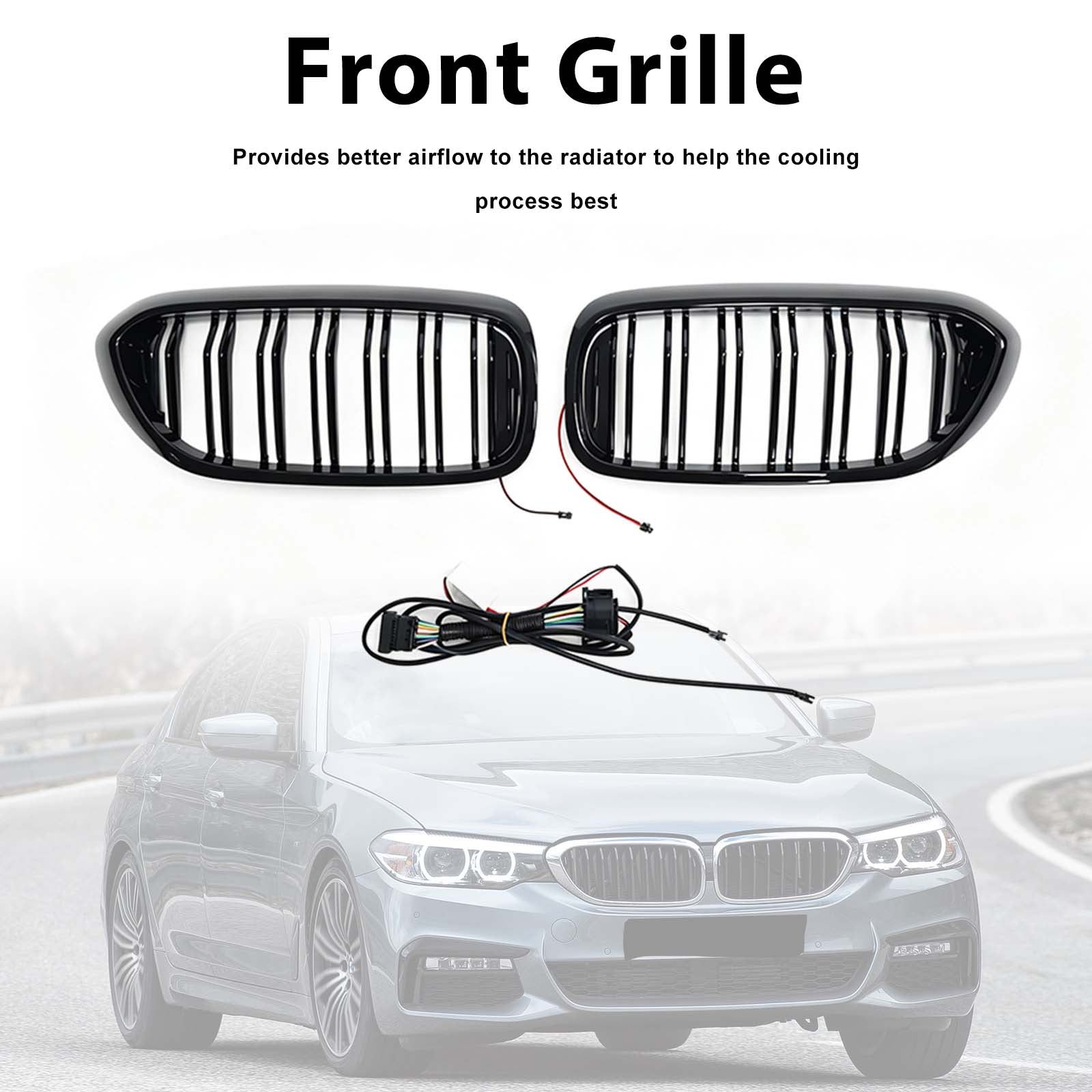 Double Slat Front Kidney Grille Pour BMW 5 Series G30 G31 2017-2020 W/LED