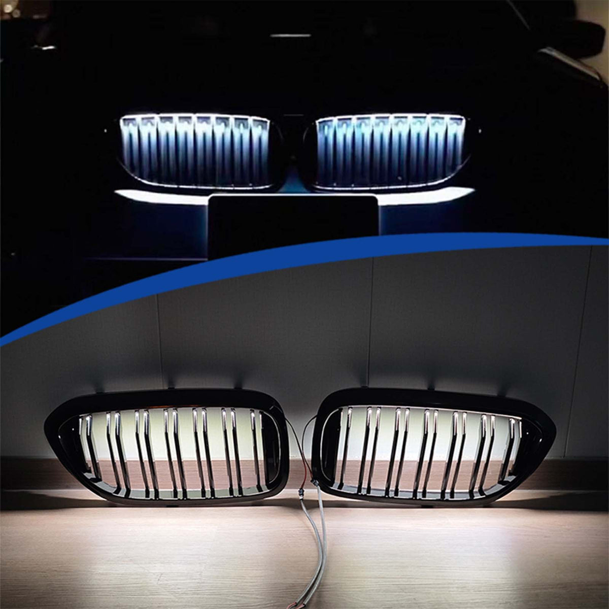 Double Slat Front Kidney Grille Pour BMW 5 Series G30 G31 2017-2020 W/LED