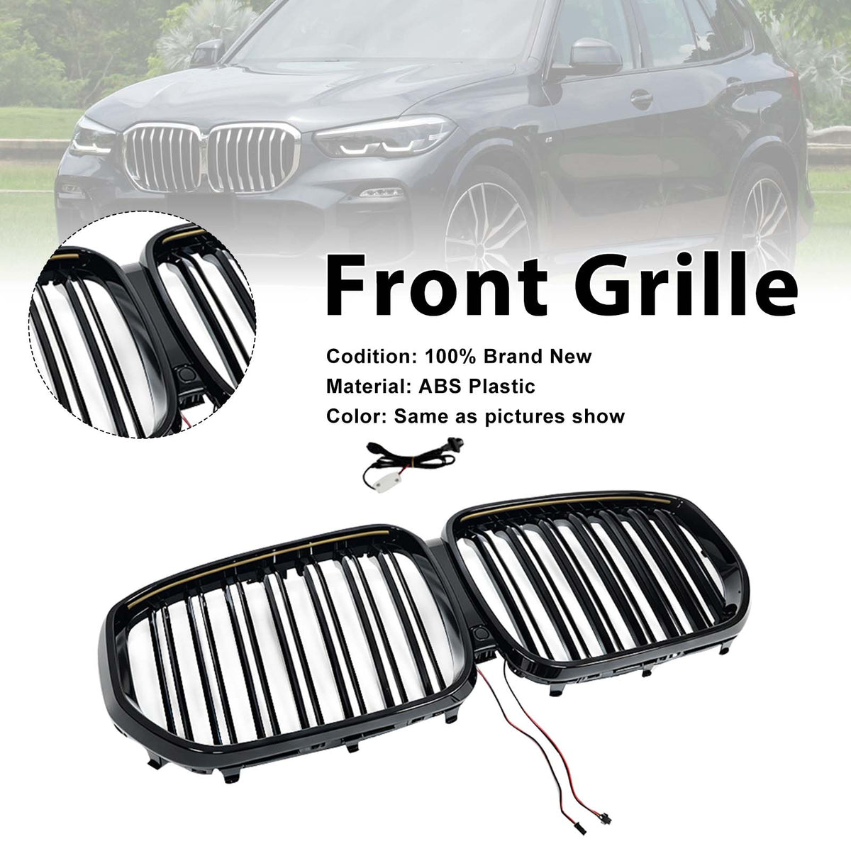 Double Slat Black Front Kidney Grille Pour BMW X5 G05 2019-2022 W/LED