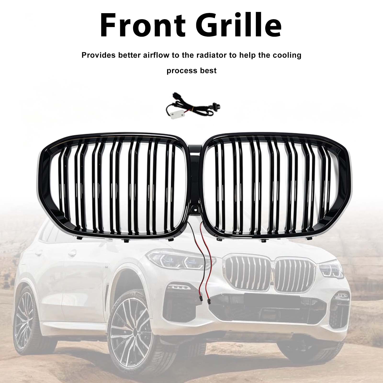 Double Slat Black Front Kidney Grille Pour BMW X5 G05 2019-2022 W/LED