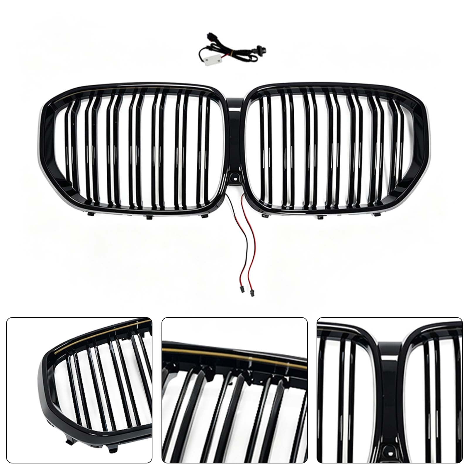 Double Slat Black Front Kidney Grille Pour BMW X5 G05 2019-2022 W/LED