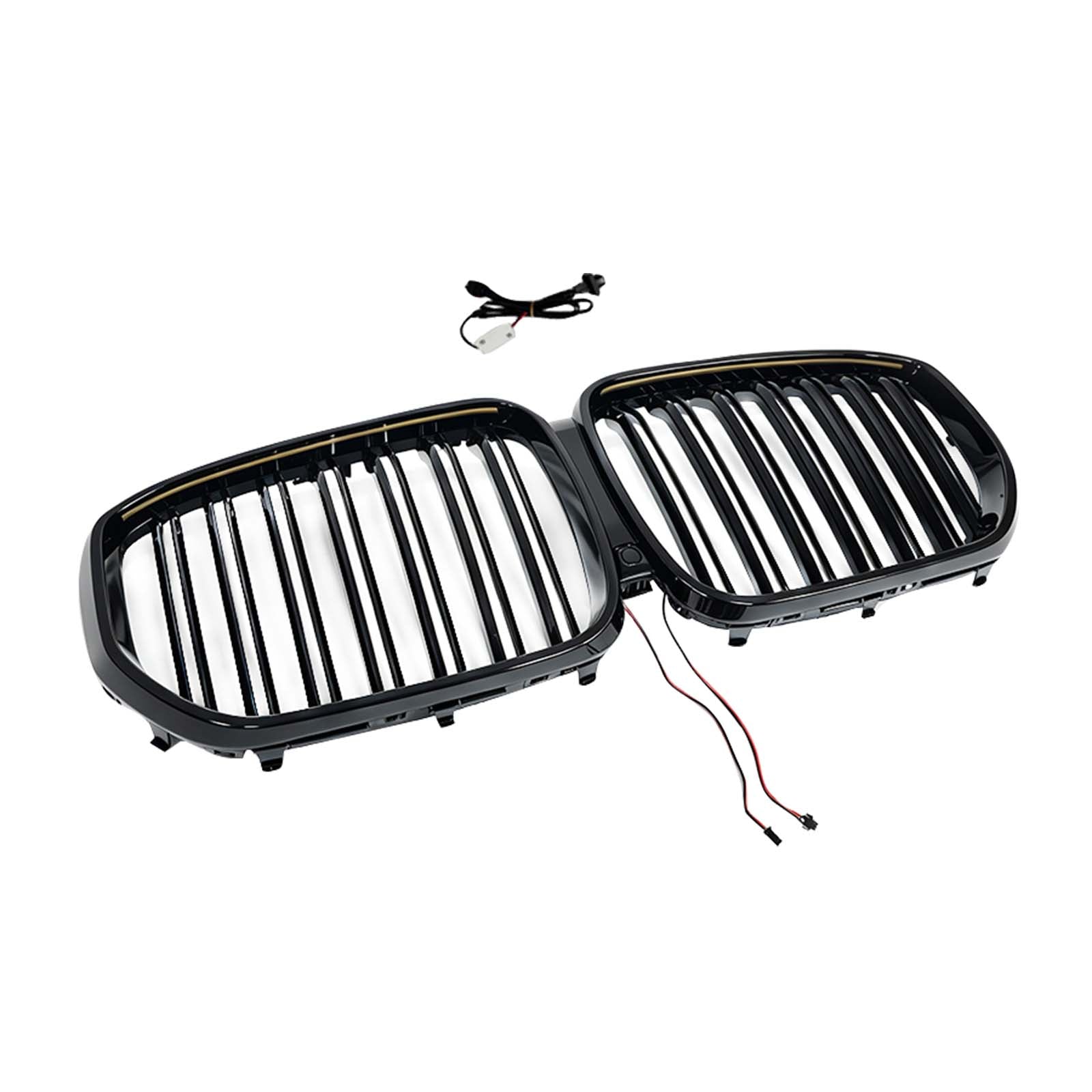 Double Slat Black Front Kidney Grille Pour BMW X5 G05 2019-2022 W/LED