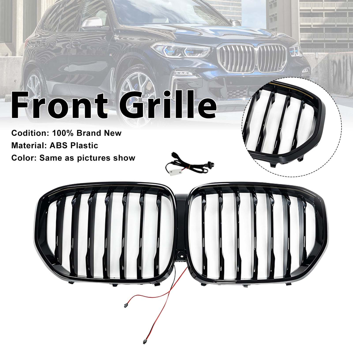 Single Gloss Black Front Kidney Grille Pour BMW X5 G05 2019-2022 W/LED