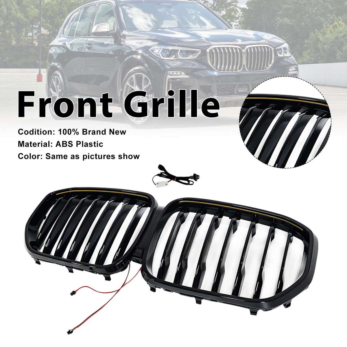Single Gloss Black Front Kidney Grille Pour BMW X5 G05 2019-2022 W/LED