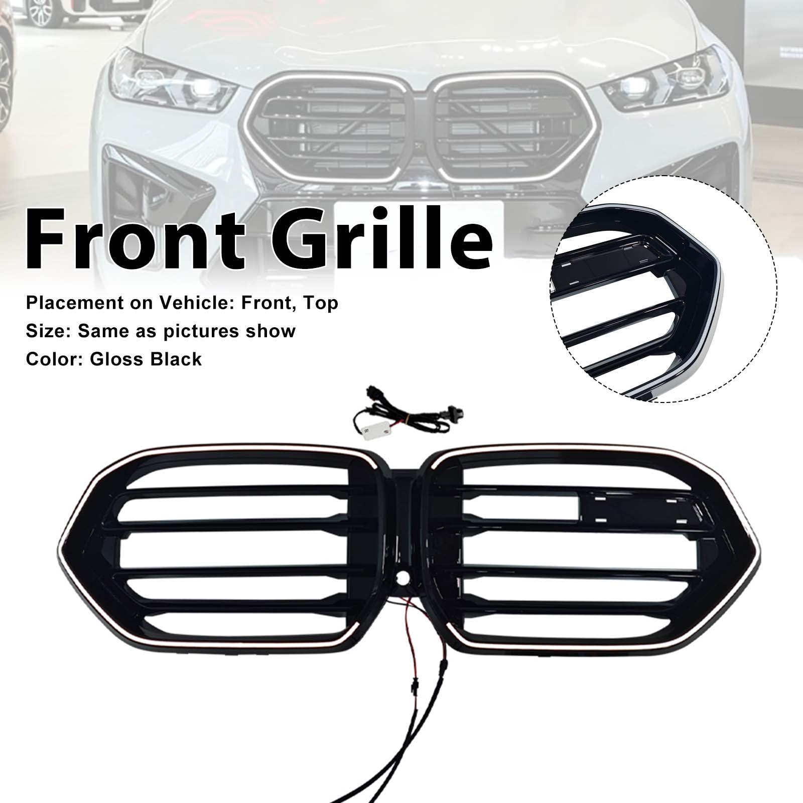 Double Slat Front Bumper Grille Pour BMW X6 G06 M60i 2023-2025 W/Camera Hole