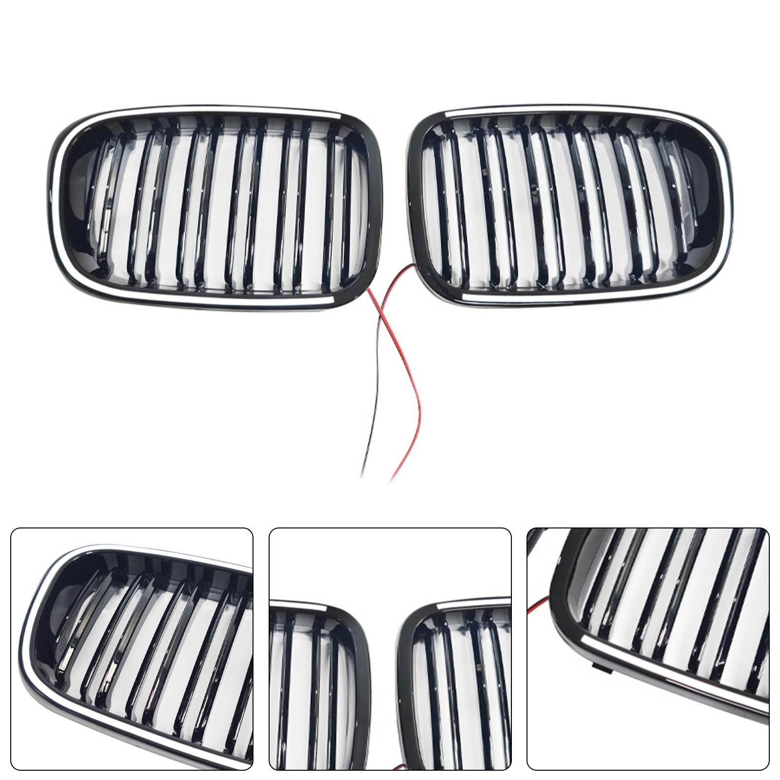 Gloss Black Front Kidney Bumper Grill Grille Pour BMW E46 2-Door 1998-2001 W/LED
