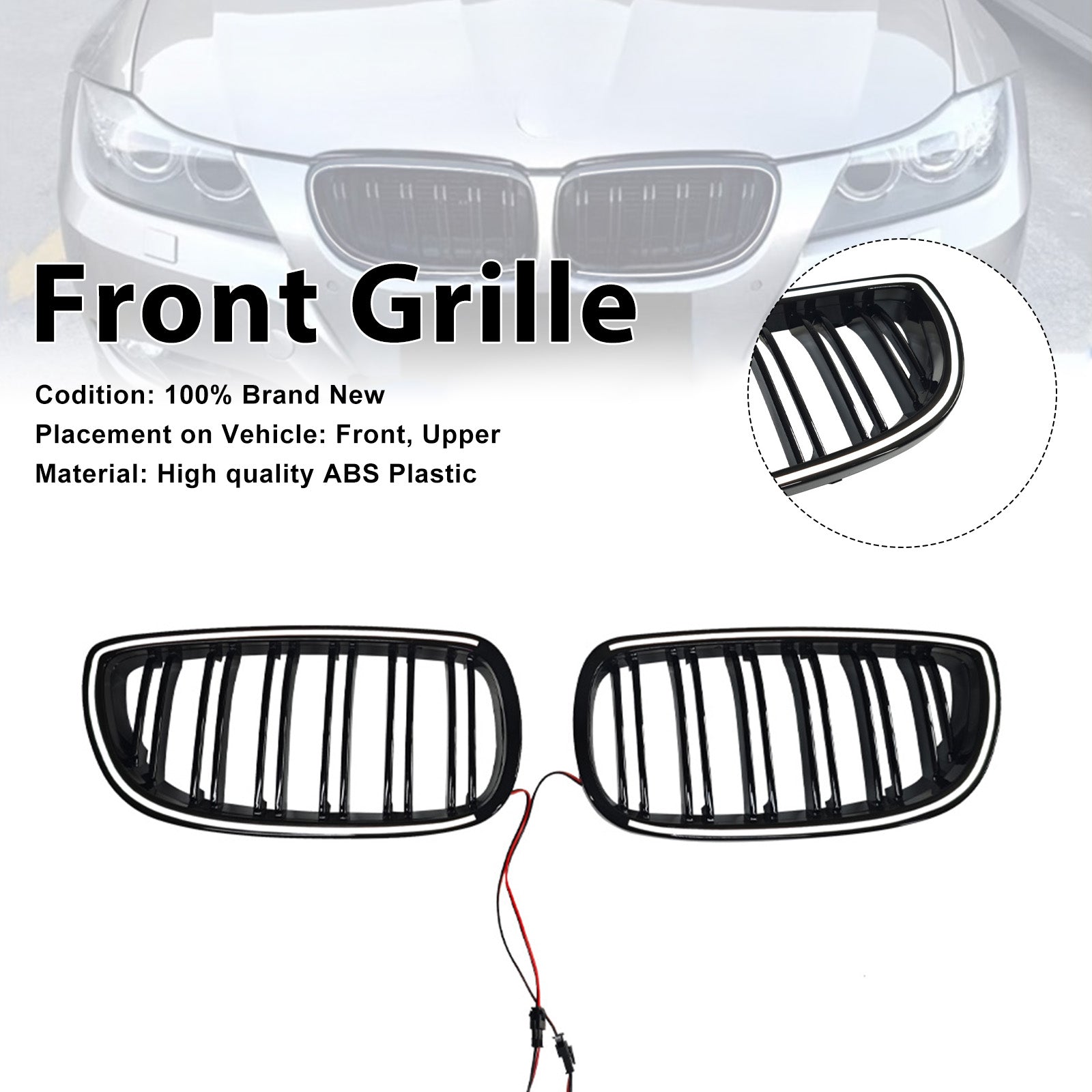 Gloss Black Front Kidney Grill Grille Pour BMW E92 E93 335i 328i Coupe 2006-2009