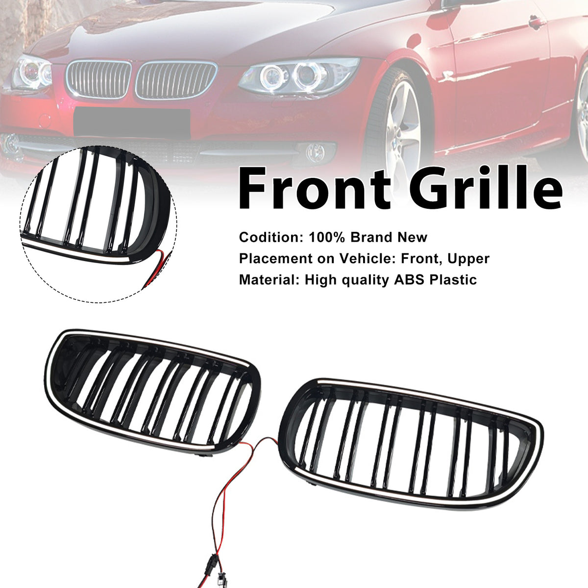 Gloss Black Front Kidney Grill Grille Pour BMW E92 E93 335i 328i Coupe 2006-2009