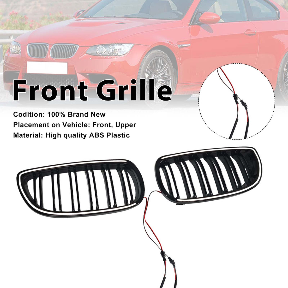 Black Front Kidney Grill Grille Pour BMW E92 E93 LCI 2Doors 2010-2013 W/LED