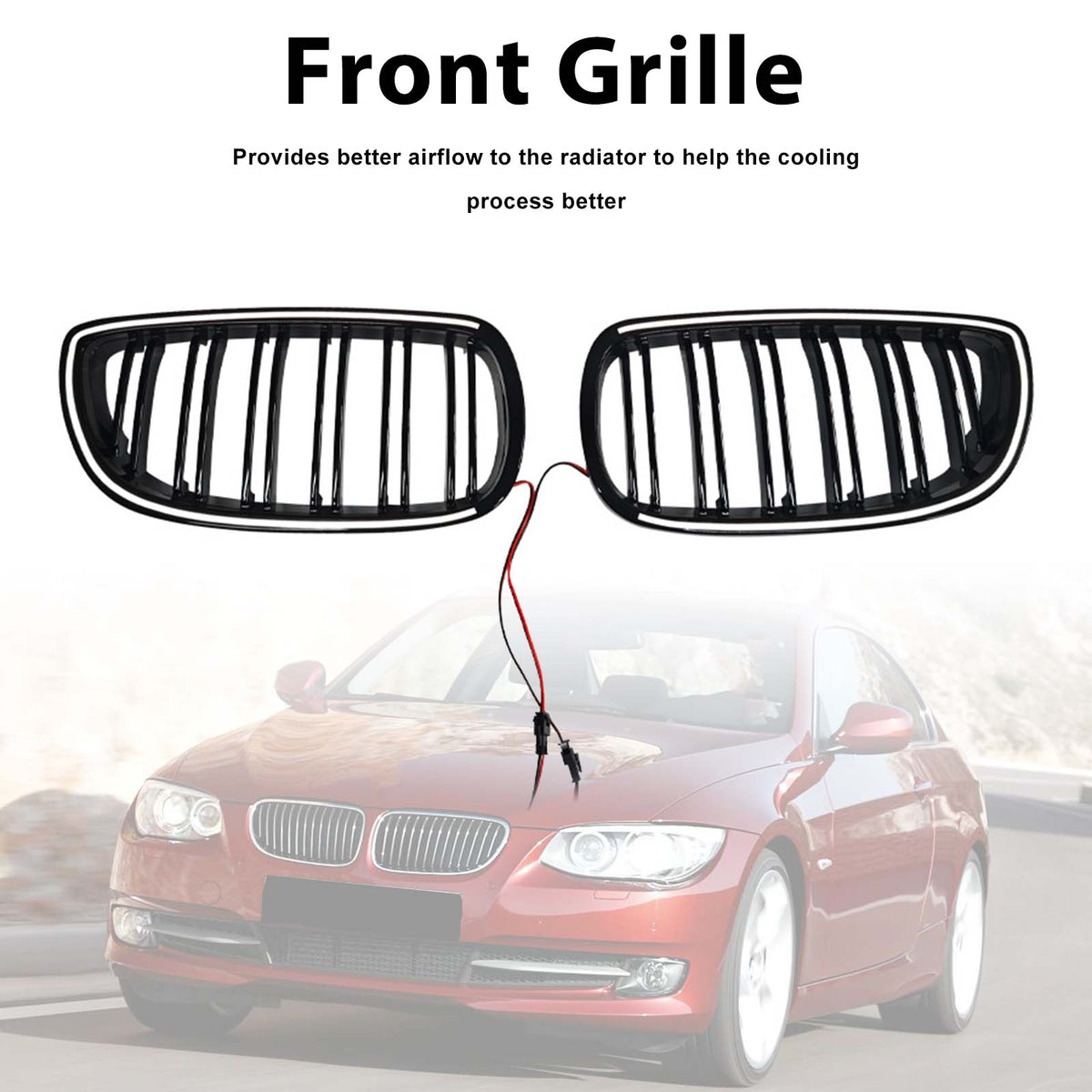 Black Front Kidney Grill Grille Pour BMW E92 E93 LCI 2Doors 2010-2013 W/LED