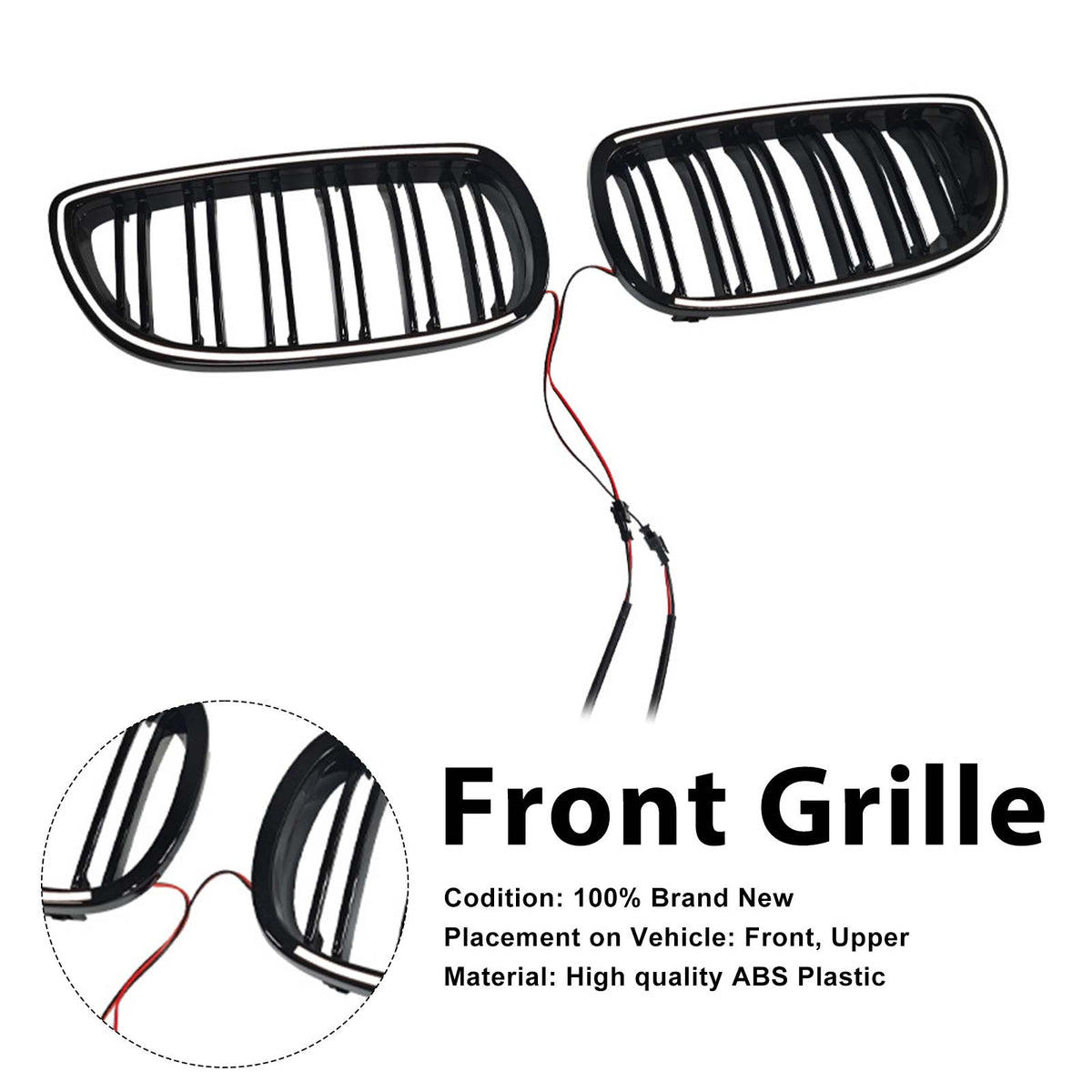 Black Front Kidney Grill Grille Pour BMW E92 E93 LCI 2Doors 2010-2013 W/LED