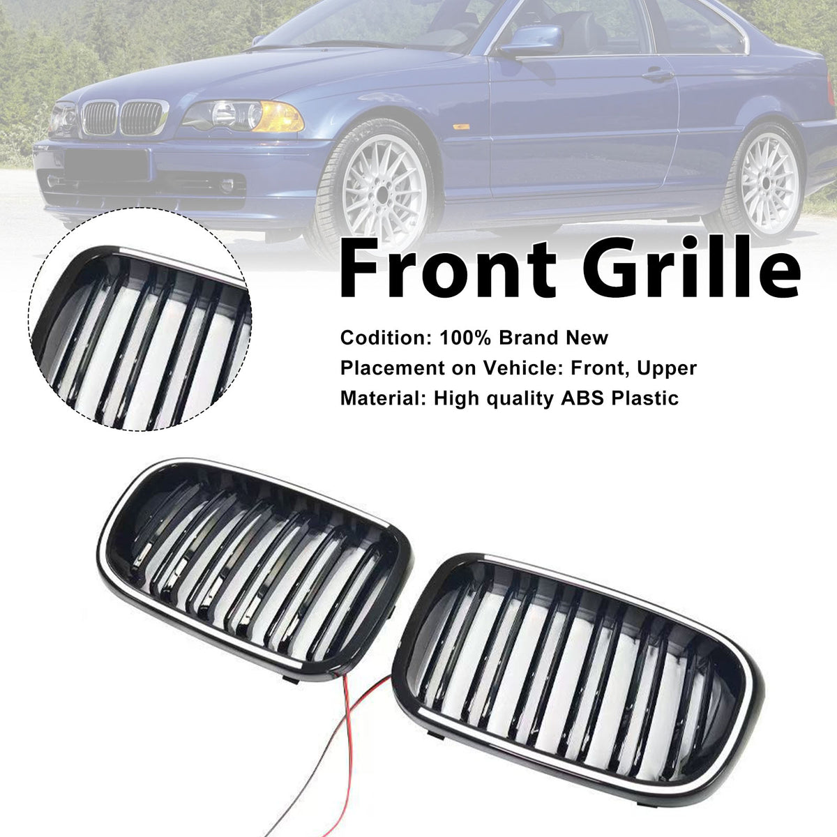 Black Front Bumper Grille Pour BMW 3 Series E46 4-Door Pre-LCI 1999-2001 W/LED