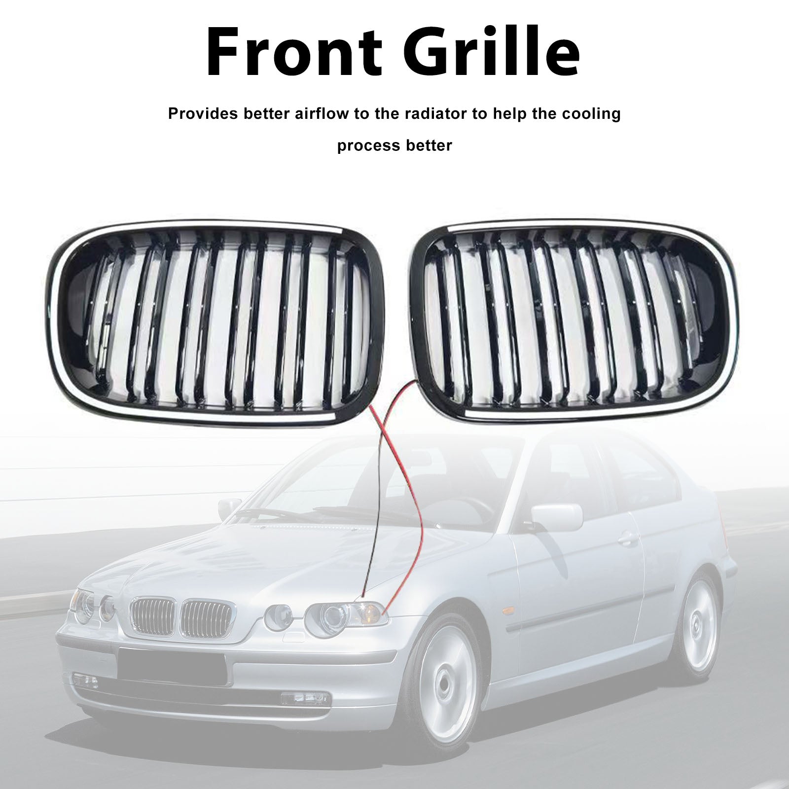 Black Front Bumper Grille Pour BMW 3 Series E46 4-Door Pre-LCI 1999-2001 W/LED