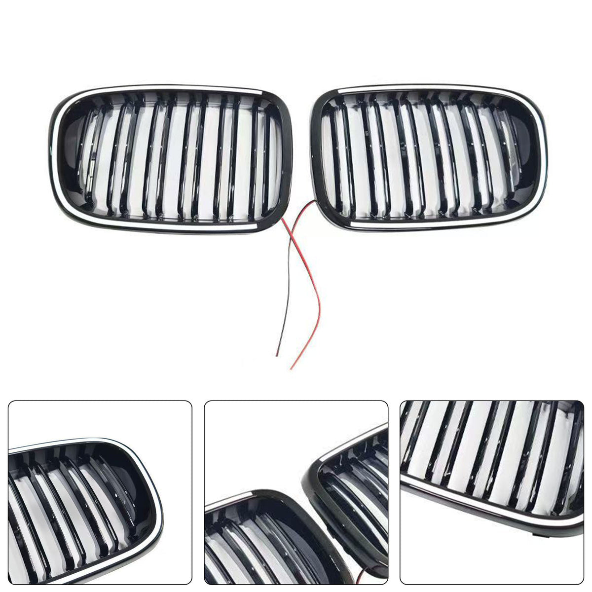 Black Front Bumper Grille Pour BMW 3 Series E46 4-Door Pre-LCI 1999-2001 W/LED