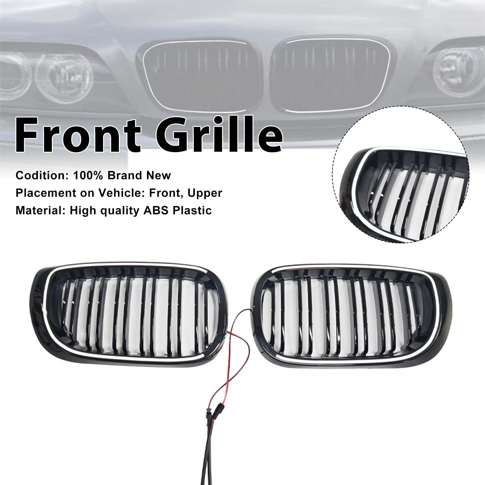 Black Front Bumper Grille Pour BMW 3 Series E46 4-Door LCI 2002-2005 W/LED