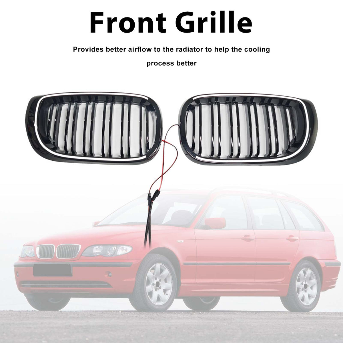 Black Front Bumper Grille Pour BMW 3 Series E46 4-Door LCI 2002-2005 W/LED