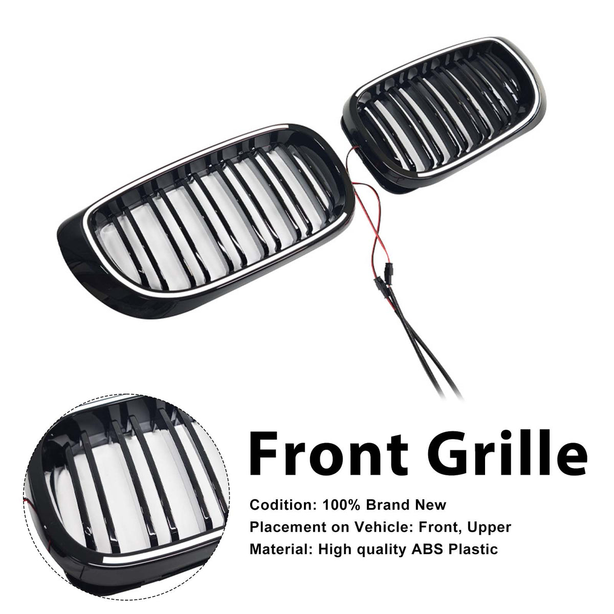Black Front Bumper Grille Pour BMW 3 Series E46 4-Door LCI 2002-2005 W/LED