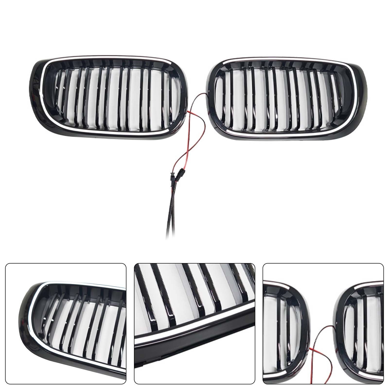 Black Front Bumper Grille Pour BMW 3 Series E46 4-Door LCI 2002-2005 W/LED