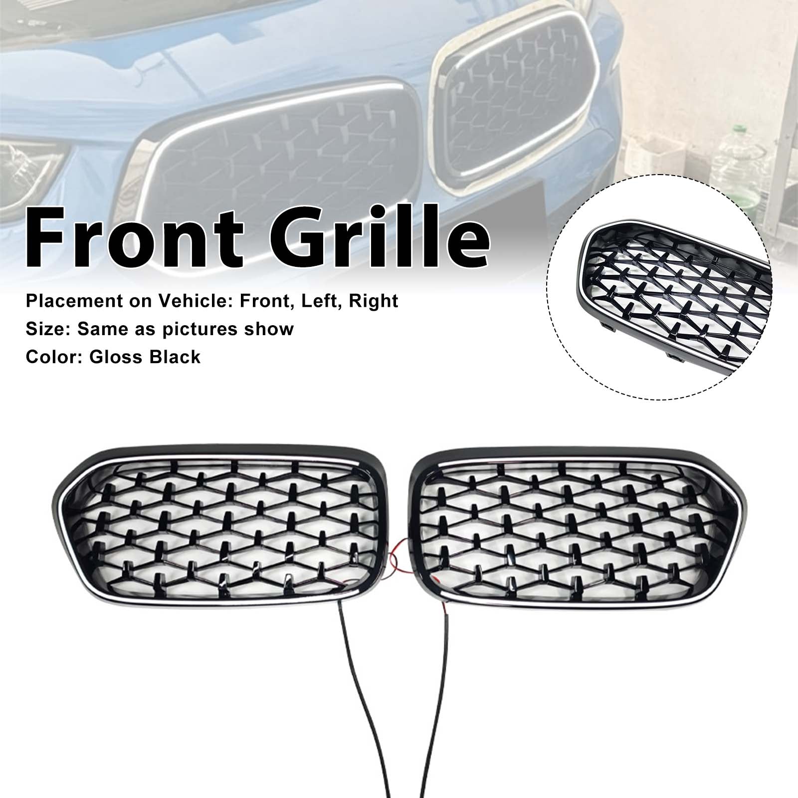 Black Front Bumper Grill Grille Pour BMW X2 Series F39 2018-2023 Diamond