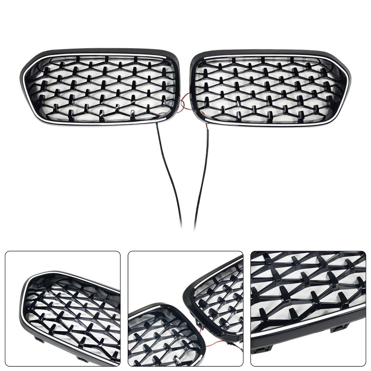 Black Front Bumper Grill Grille Pour BMW X2 Series F39 2018-2023 Diamond