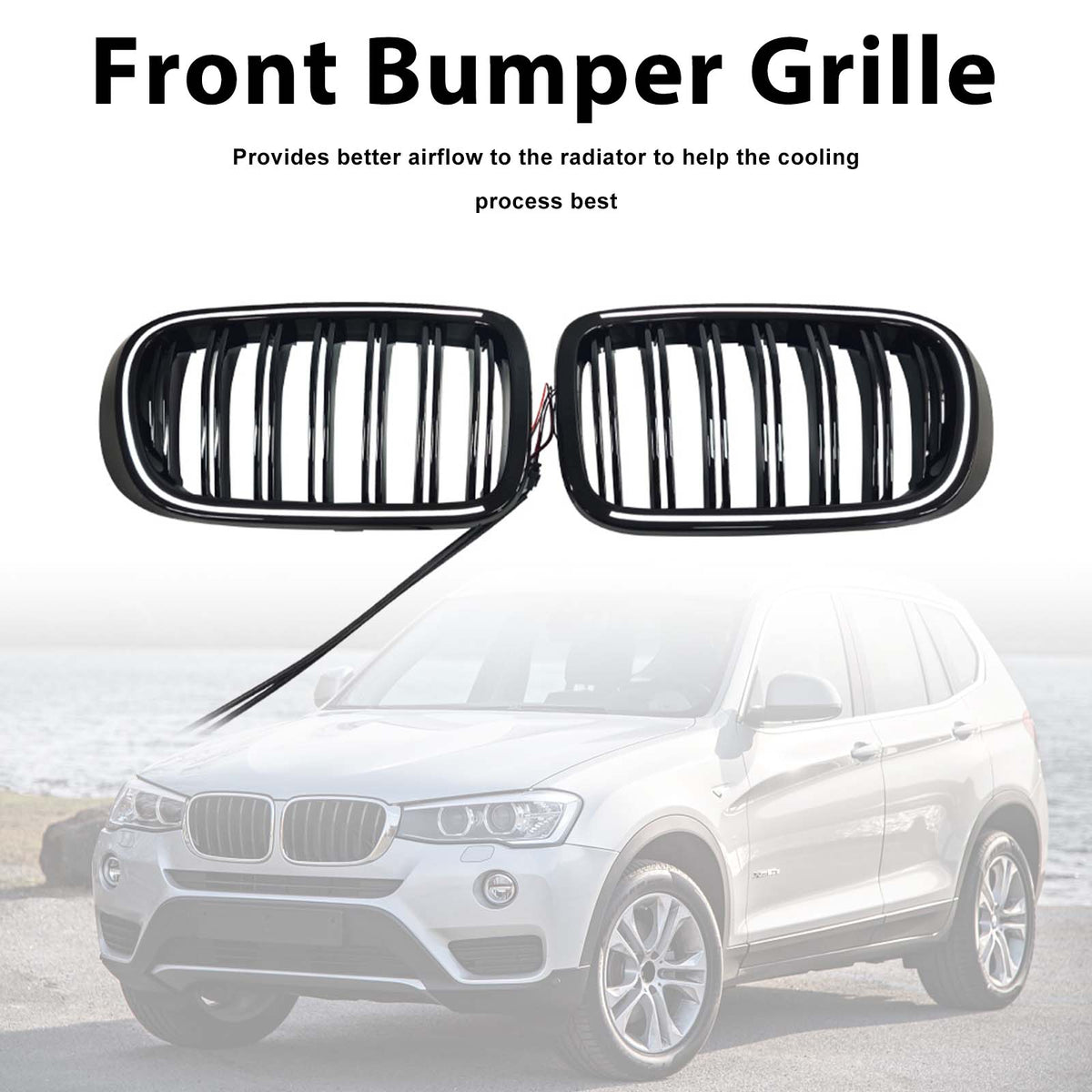 Gloss Black Front Bumper Kidney Grille Pour BMW X3 X4 F25 F26 2014-2017 W/LED