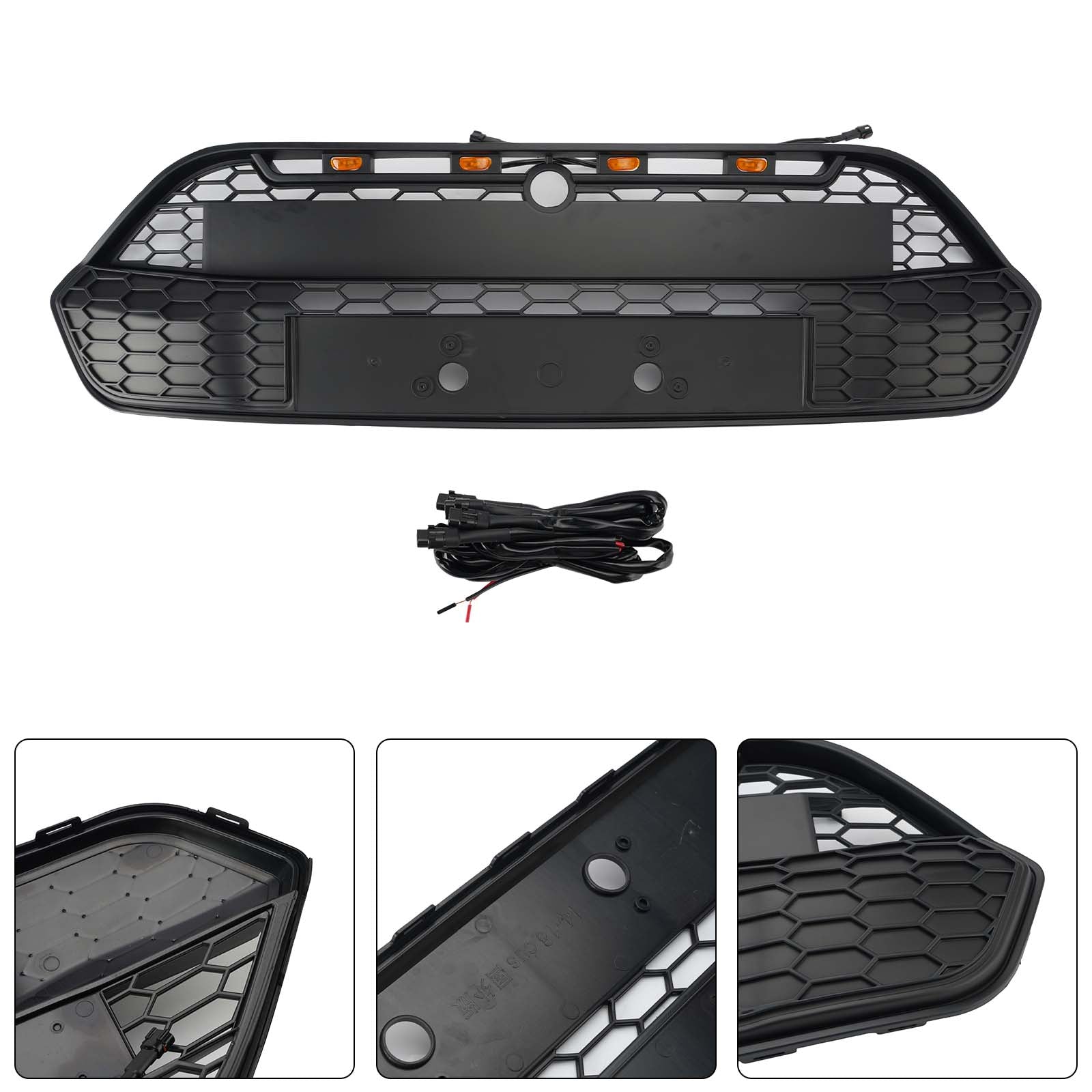 Matte Black Front Bumper Grille Grill Pour Ford Transit Custom 2013-2017 W/LED