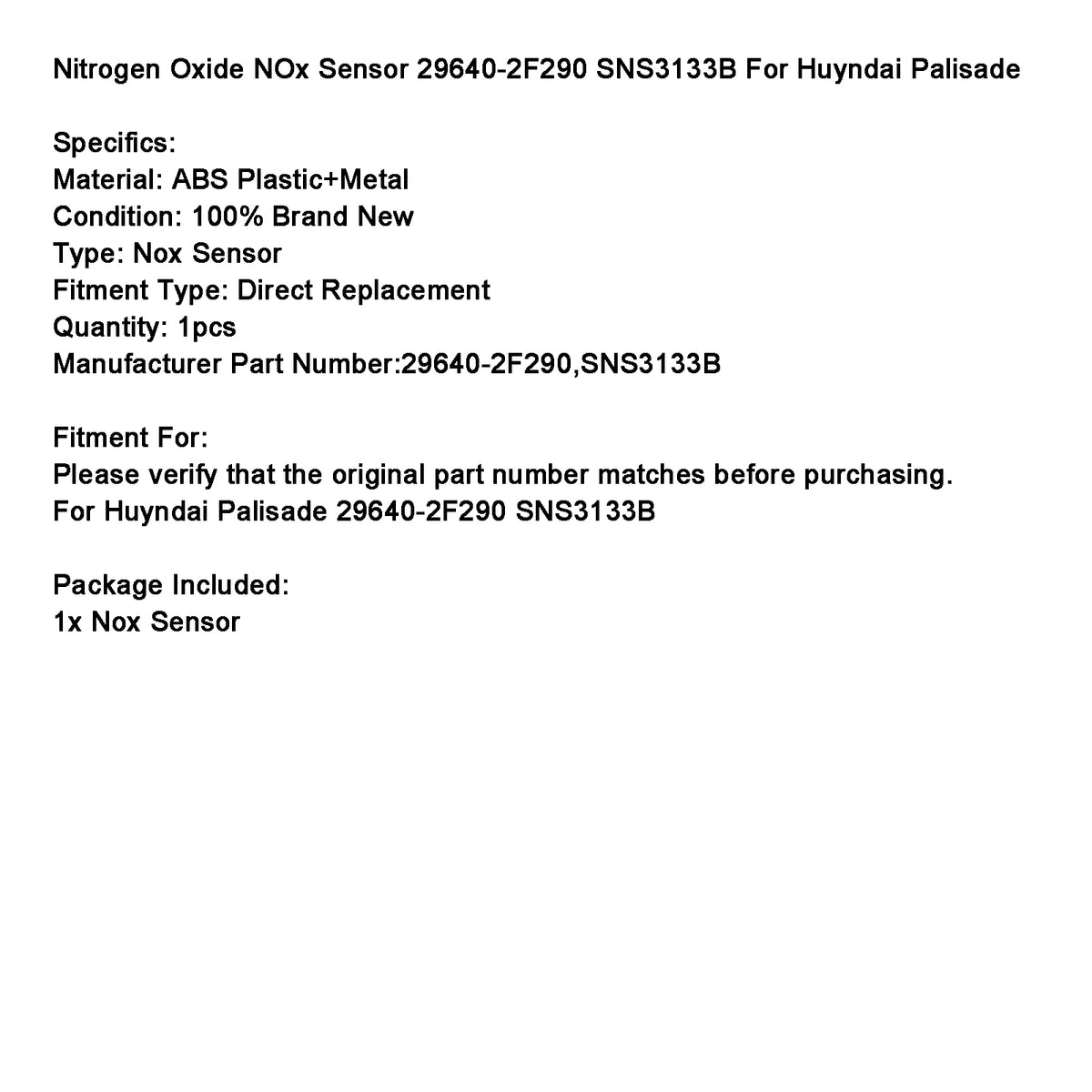 Capteur D’azote NOx 29640‑2F290 SNS3133B Pour Hyundai Palisade