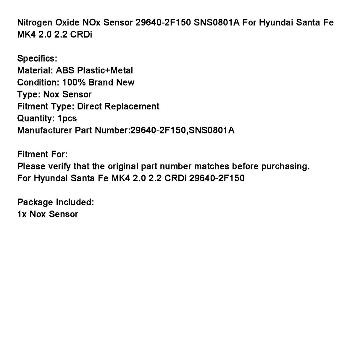 Stickoxid-NOx-Sensor 29640-2F150 für Hyundai Santa Fe MK4 2.0 2.2 CRDi