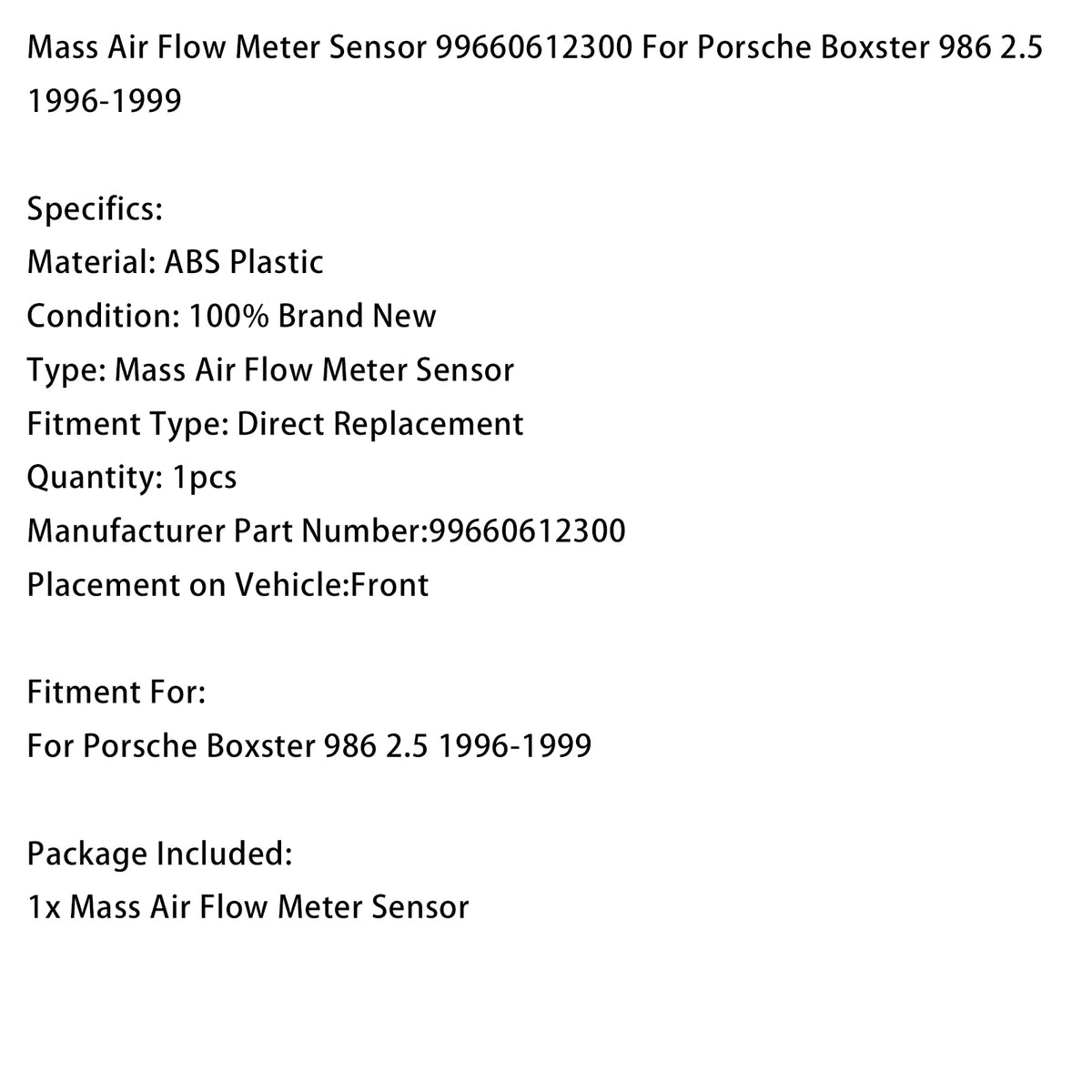 Senzor mase zraka 99660612300 za Porsche Boxster 986 2.5 1996-1999