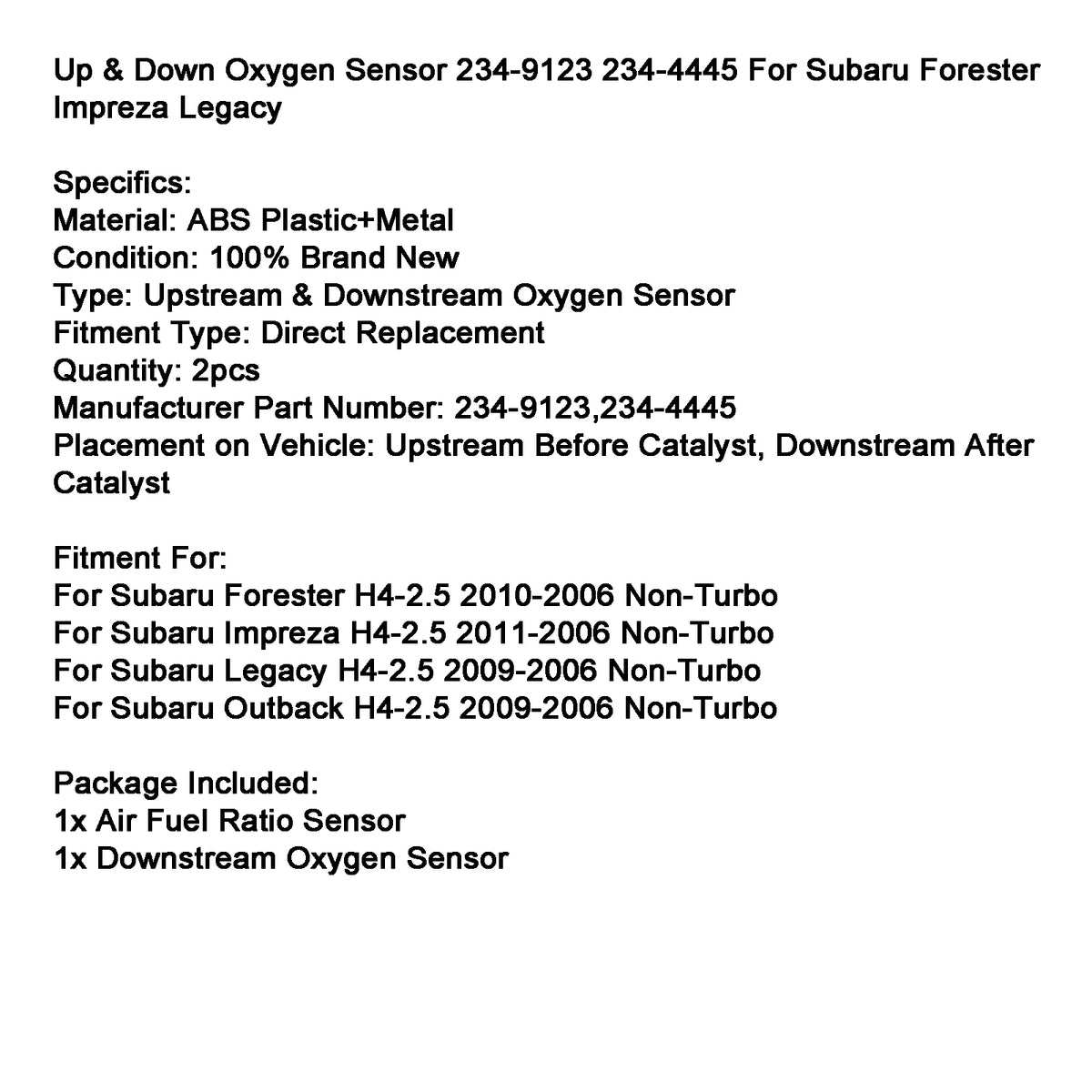Capteur D'oxygène Haut Et Bas 234-9123 234-4445 Pour Subaru Forester
