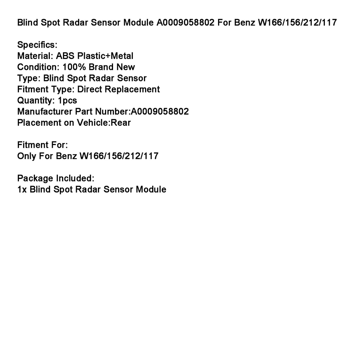 Módulo sensor de radar central trasero A0009058802 para Benz W166/156/212/117