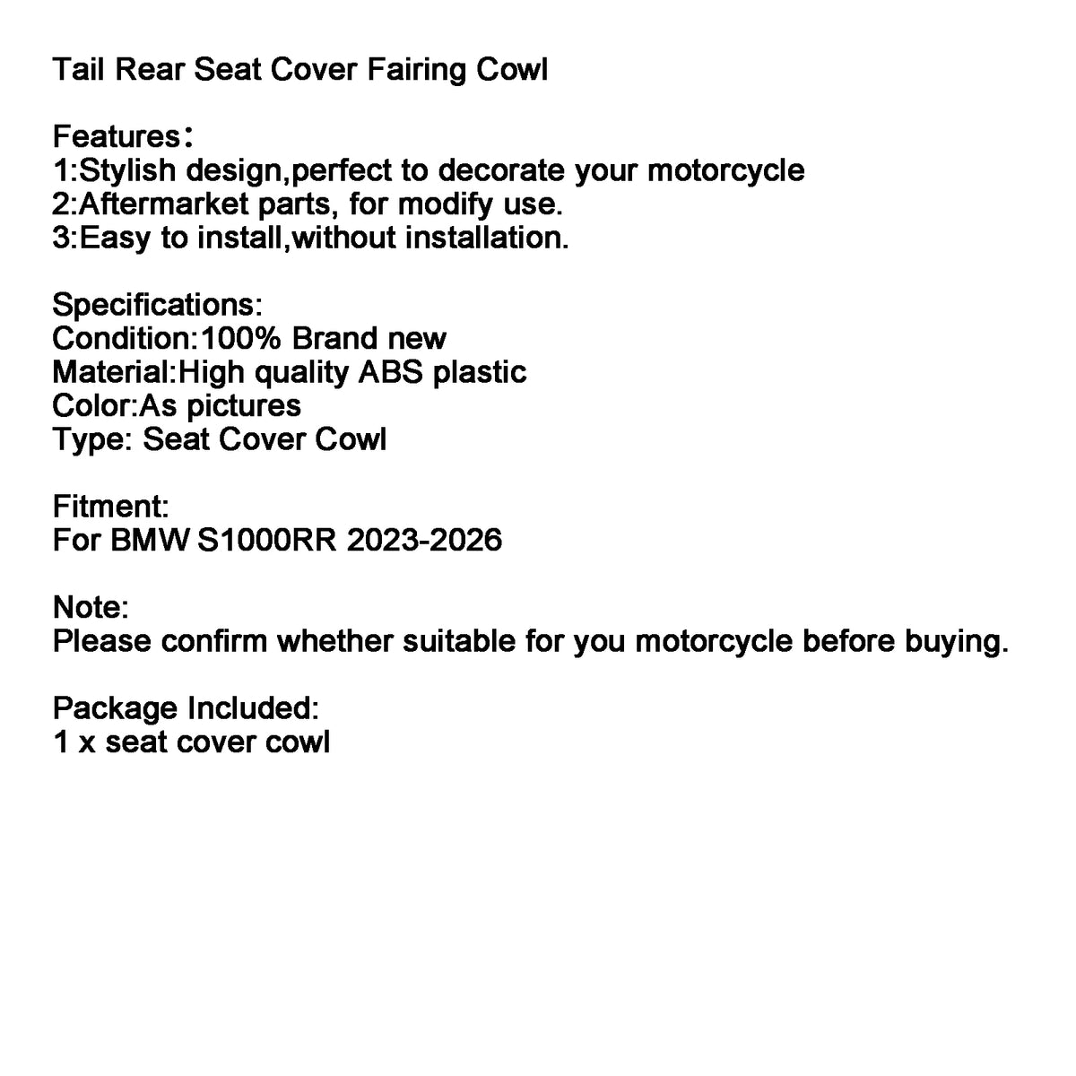 Capot de carénage de passager de couverture de siège arrière pour BMW S1000RR 2023-2026 Carbon