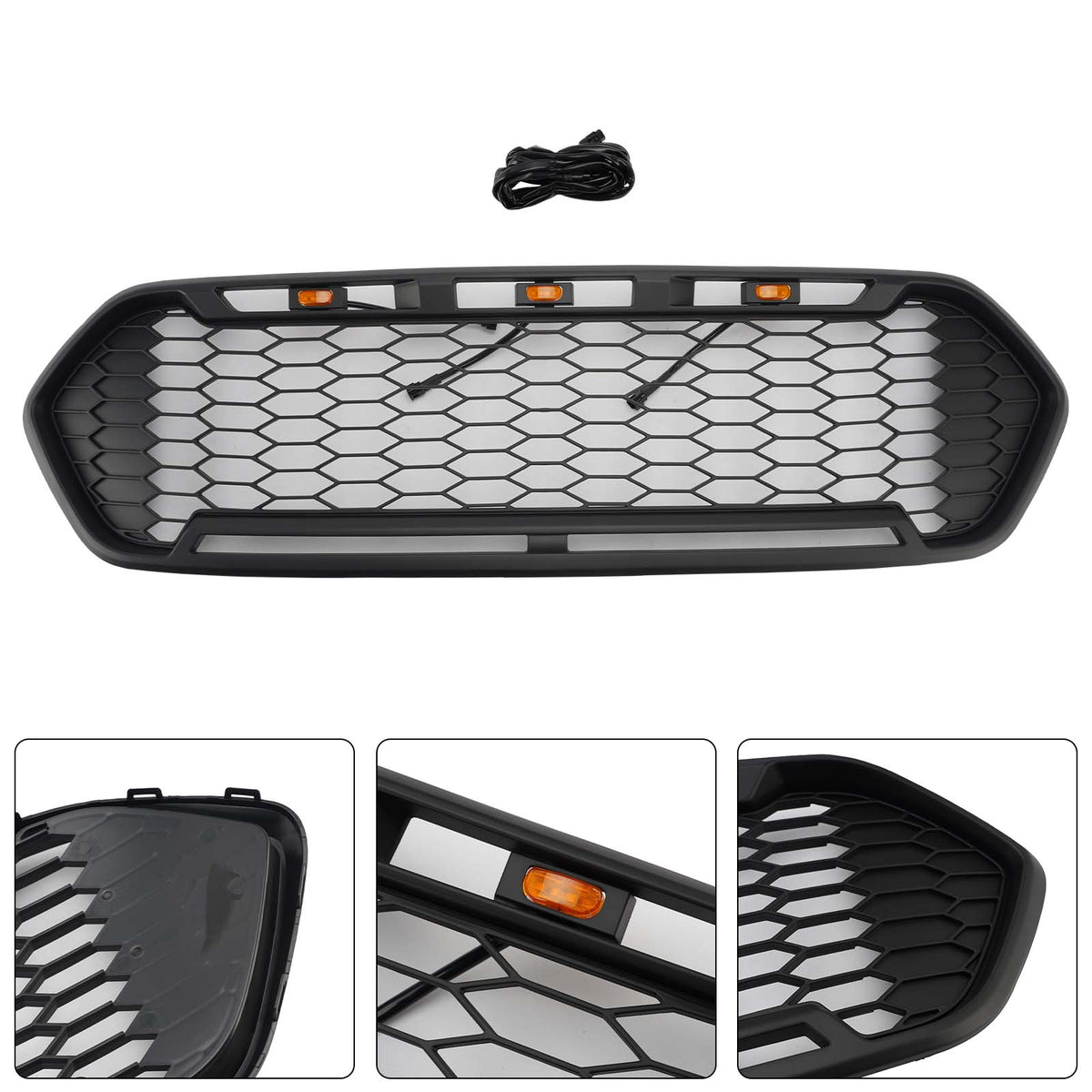 Matte Black Front Bumper Grille Pour Ford Transit Custom Trail 2018-2023 W/3LED