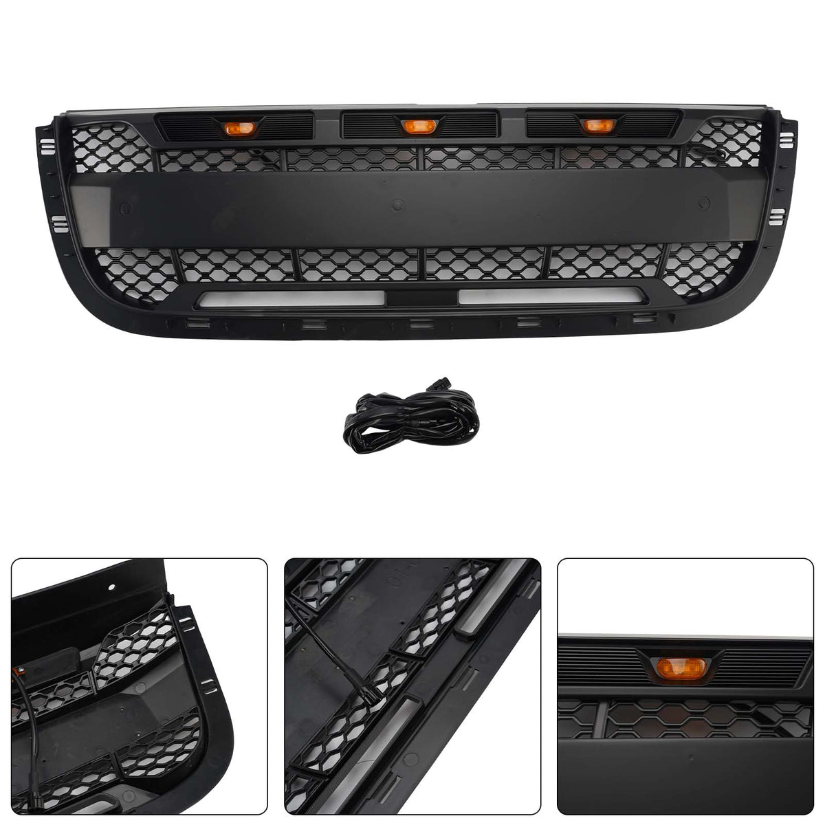Matt Black Front Bumper Grill Grille Pour Ford Ranger 2001-2003 With LED Light