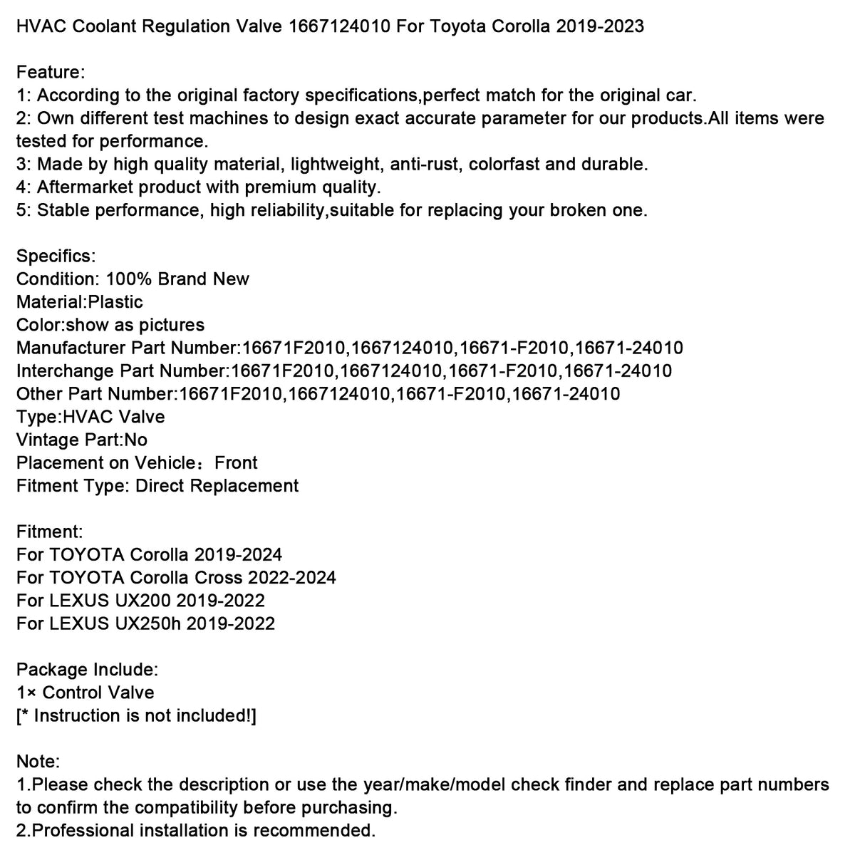 Vanne Régulation Liquide Refroidissement HVAC Pour Toyota Corolla 2019-2023