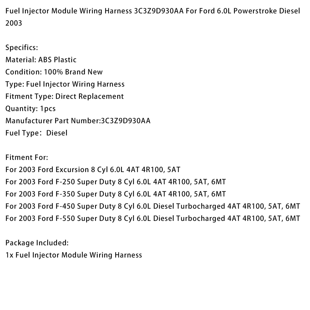 Câblage D’injecteur De Carburant 3C3Z9D930AA Pour Ford 6