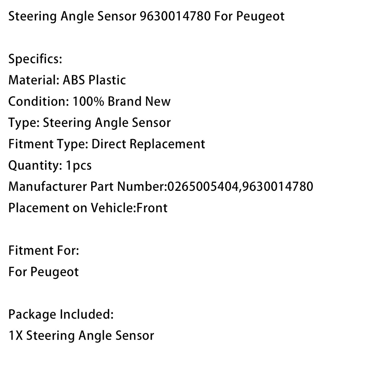 Capteur d’angle de braquage 9630014780 Pour Peugeot