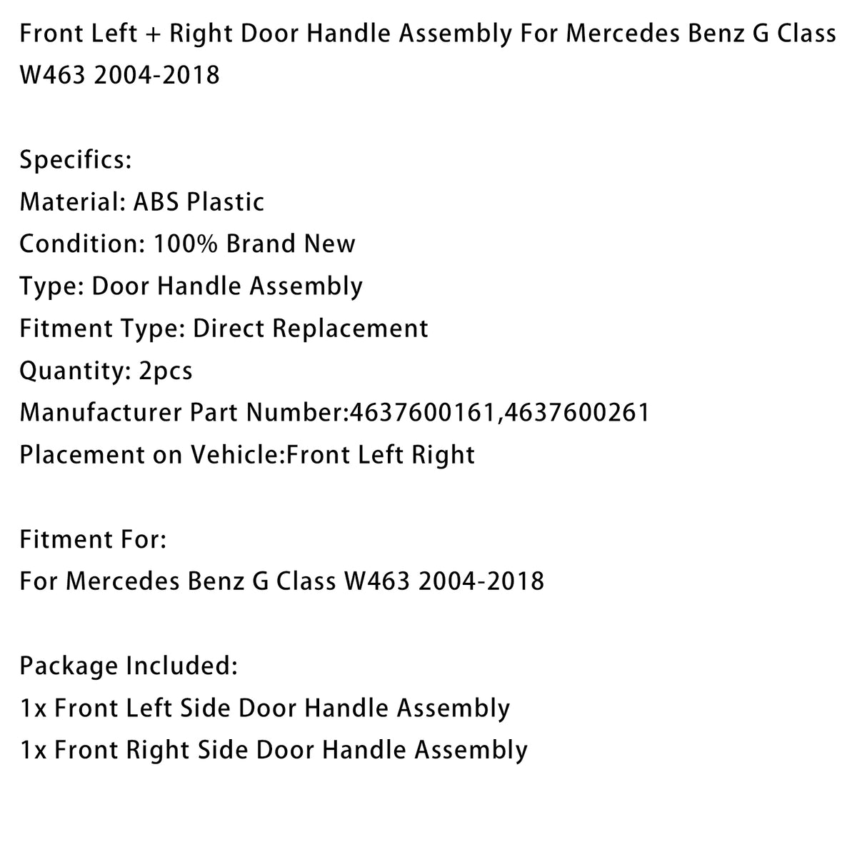 Poignées Porte Avant Gauche + Droite Pour Mercedes Benz G Class W463 2004-2018