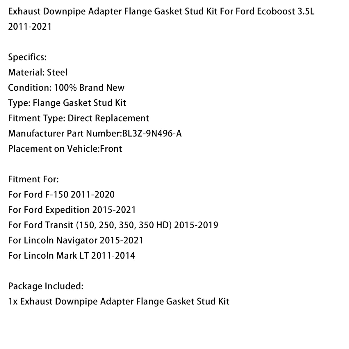 Kit Goujons Et Joint De Bride D’échappement Pour Ford Ecoboost 3.5L 2011-2021
