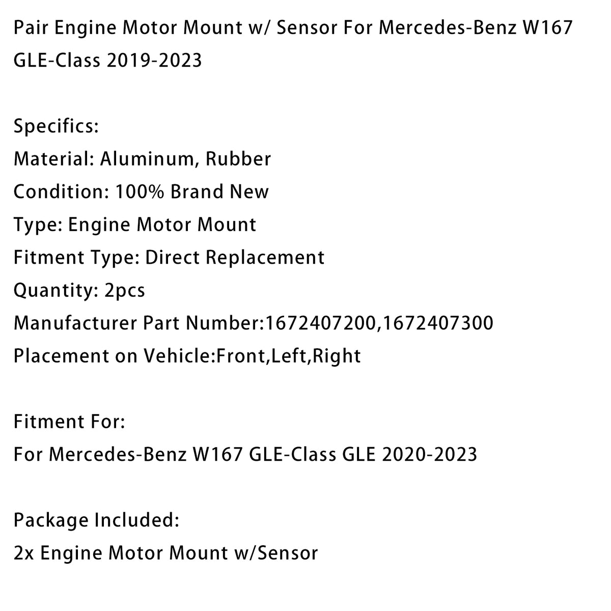 Paire De Supports Moteur Pour Mercedes-Benz W167 GLE-Class 2019-2023
