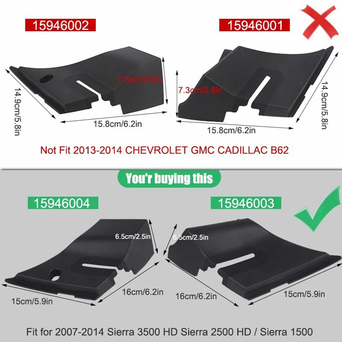 Coppia di griglia del parabrezza della copertura della cerniera del cofano per GMC Sierra 2007-2014